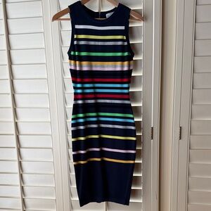 Milly Navy Multicolor Striped Midi Dress